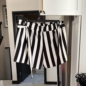 Black and White Striped Women's Shorts with belt